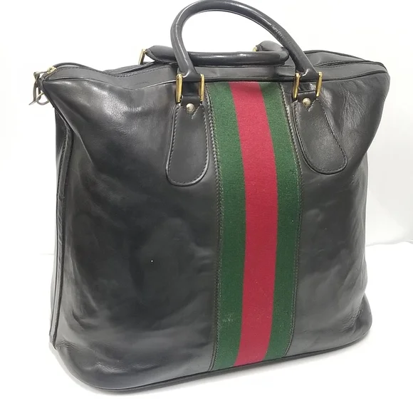 Rare Vintage Gucci Web Tall Boston Weekender Carryall luggage Travel bag - Picture 9 of 16